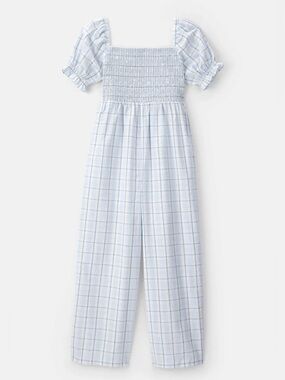 Carters girls Plaid smocked jumpsuit size 8 blue jumper short sleeve pastels